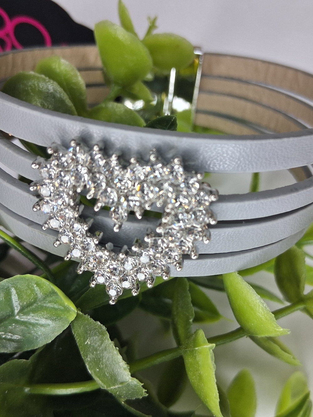 Gray Multi-Strand Bracelet with Rhinestone Heart